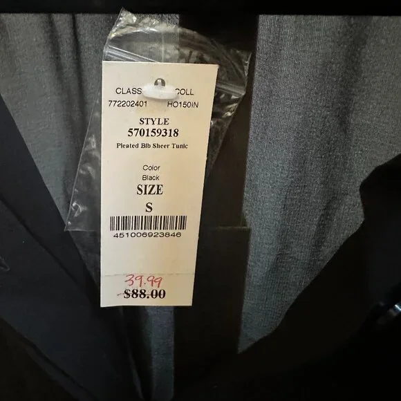 White House Black Market Pleated Bib Sheer Black Tunic Top NWT Sz S - Picture 5 of 9